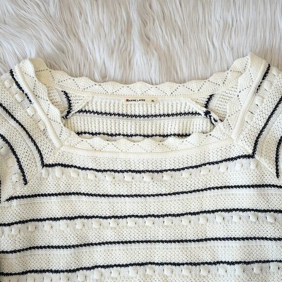 Marine Layer Sara Breton Striped Square Neck Striped Balloon Sleeve Sweater - Picture 6 of 13